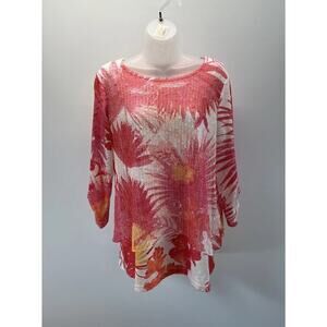ALI MILES Tunic Top Size Small Floral Pastel Lined 3/4 Mesh Sleeves